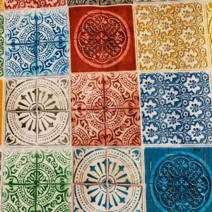 Tecido Impresso Half Panama | Azulejos Coloridos