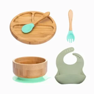 Kit Introdução Alimentar de Bambu com Babador de Silicone (5 peças)