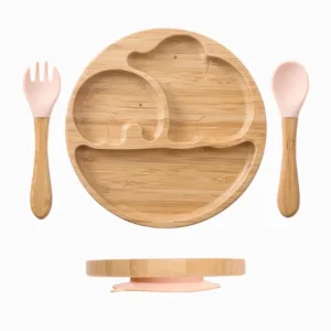 Kit Introdução Alimentar de Bambu Elefantes e Talheres (3 peças)