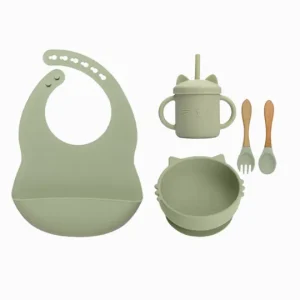 Kit Introdução Alimentar Gatinho Tigela, Babador, Copo e Talheres (5 peças)