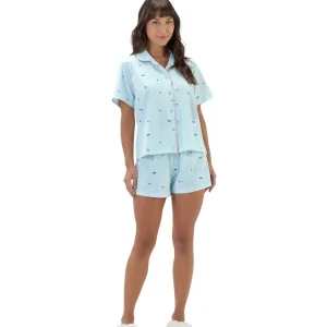 Pijama Americano Manga Curta Azul Candy 100% Algodão