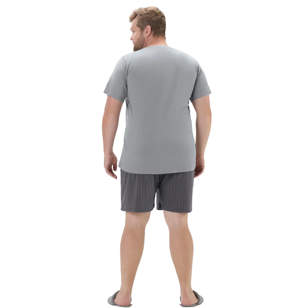 Pijama Masculino Manga Curta Plus Size Cinza Listrado - Image 3