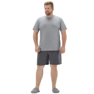 Pijama Masculino Manga Curta Plus Size Cinza Listrado