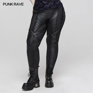 Calças pretas góticas de couro vegan punk rave