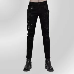 Calças góticas pretas para homem punk rave