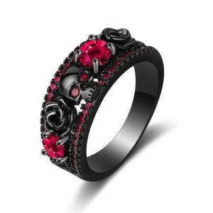 Anel flor rosa caveira