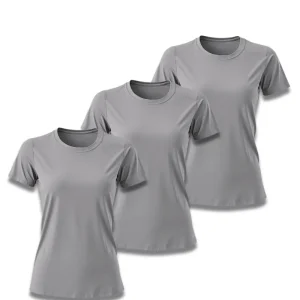 Kit 3 Camisetas Feminina Básica Poliamida UV Cinza