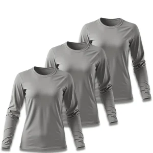 Kit 3 Camisetas Feminina Básica Poliamida UV Manga Longa Cinza