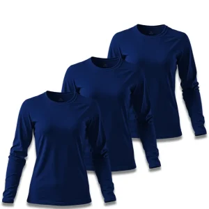 Kit 3 Camisetas Feminina Básica Poliamida UV Manga Longa Marinho