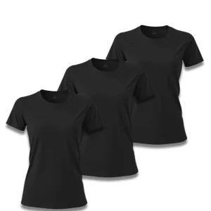 Kit 3 Camisetas Feminina Básica Poliamida UV Preto