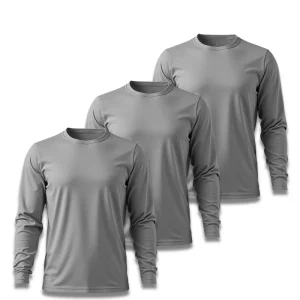 Kit 3 Camisetas Masculina Básica Poliamida UV Manga Longa Cinza