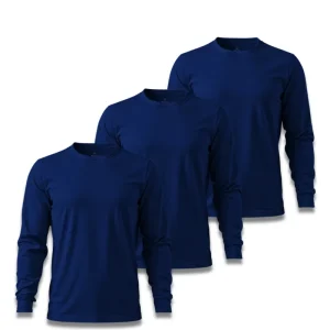 Kit 3 Camisetas Masculina Básica Poliamida UV Manga Longa Marinho