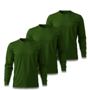 Kit 3 Camisetas Masculina Básica Poliamida UV Manga Longa Verde Escuro