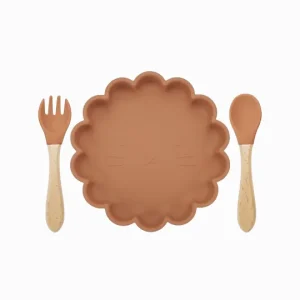 Kit Prato Silicone com Ventosa Leãozinho e Talheres (3 peças)