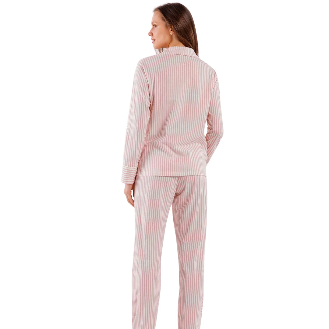 Pijama Feminino Americano 100% Algodão Rosa Listrado – Cor com Amor - Image 3
