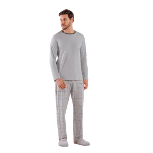 Pijama Masculino Xadrez Cinza 100% Algodão – Cor com Amor