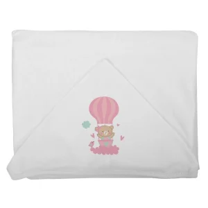 Toalha de Plush Com Capuz e Forro de Fralda Balões Rosa Bambi