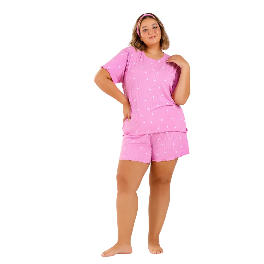 Short doll poá rosa plus size – Cor com Amor